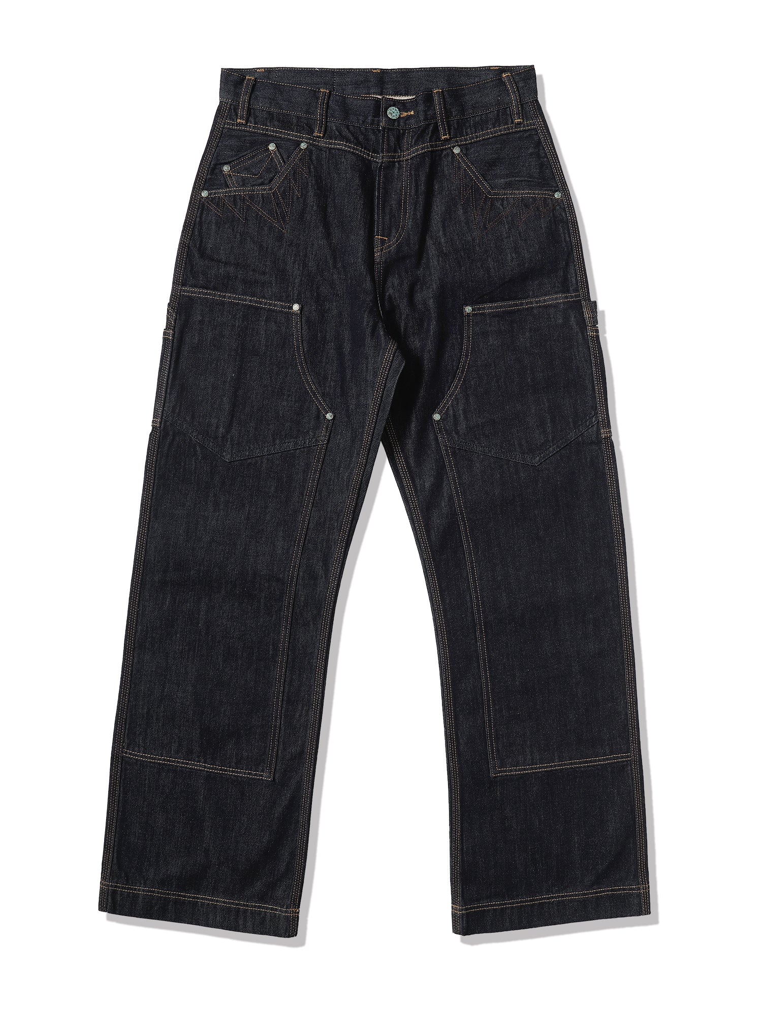 【BAON】[unisex] Carpenter Rivet Banding Waist Wide Denim PT BAON】[unisex] Carpenter Rivet Banding Waist Wide Denim PT