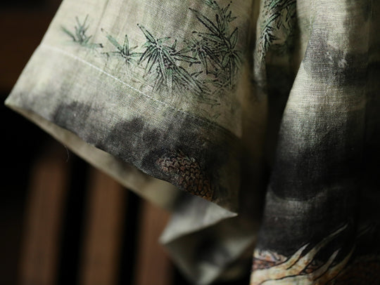 Chinese Ink Wash Dragon Motif Cuban Collar Aloha Shirt