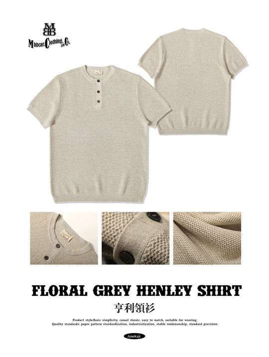 Henley Knitted Shirt-Beige gray