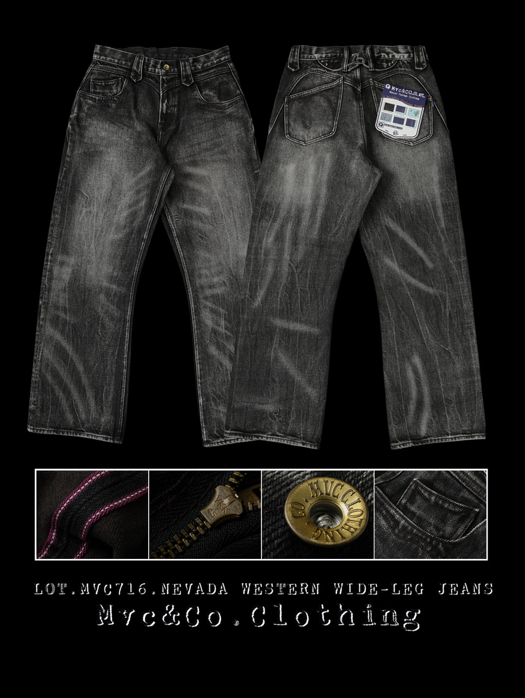 Nevada Wash Selvedge Denim Western Wide-Leg jeans