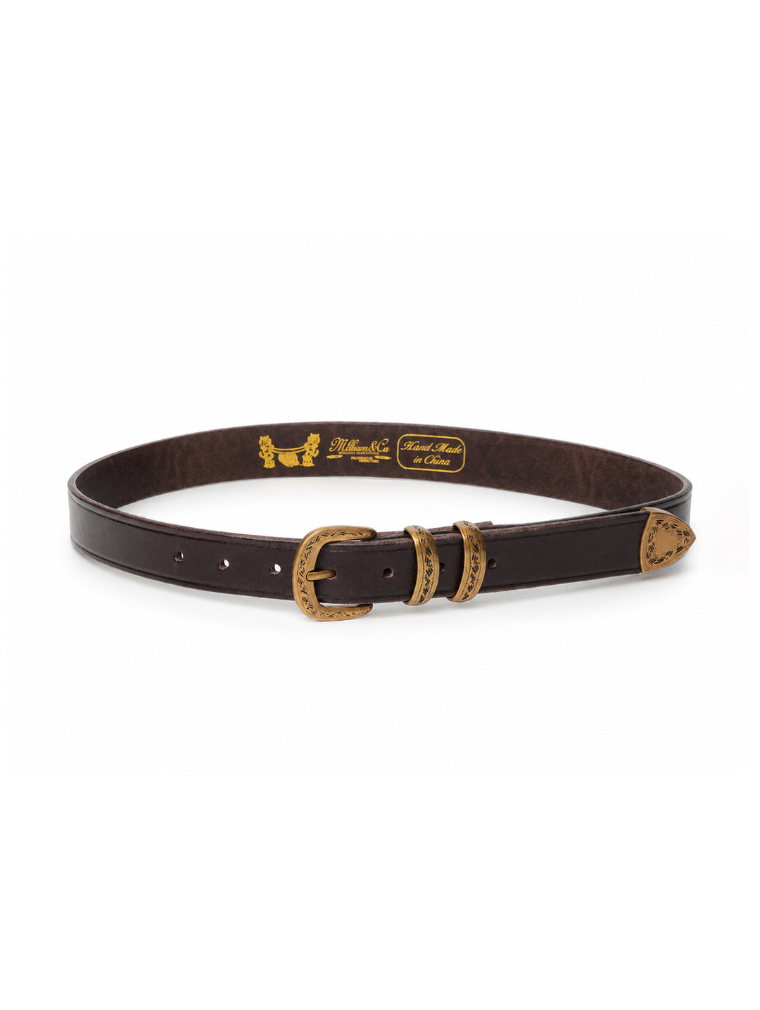 Western-Engraved Stainless Steel Buckle Leather Belt-Brown