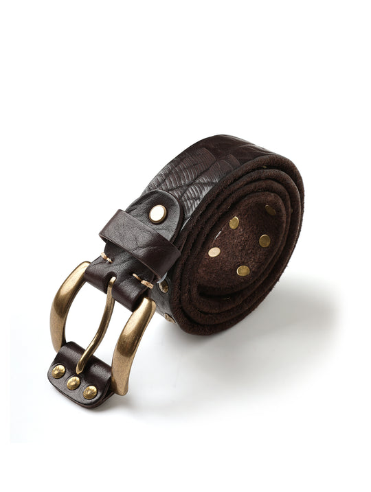Bison-Grain Leather Cavalry Belt-Dark Brown