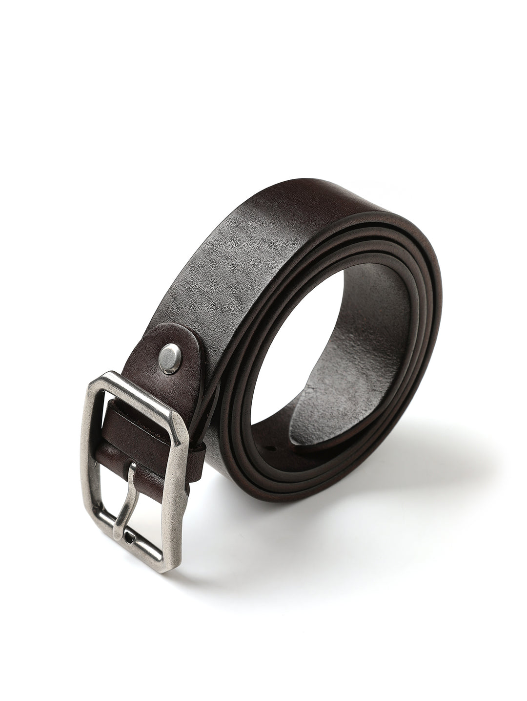 Vintage Octagonal Steel Pin Buckle Leather Belt-Dark Brown