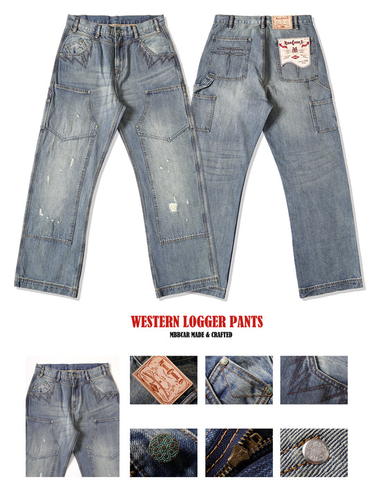 Western Logger Wide-Leg jeans-Washed Distressed