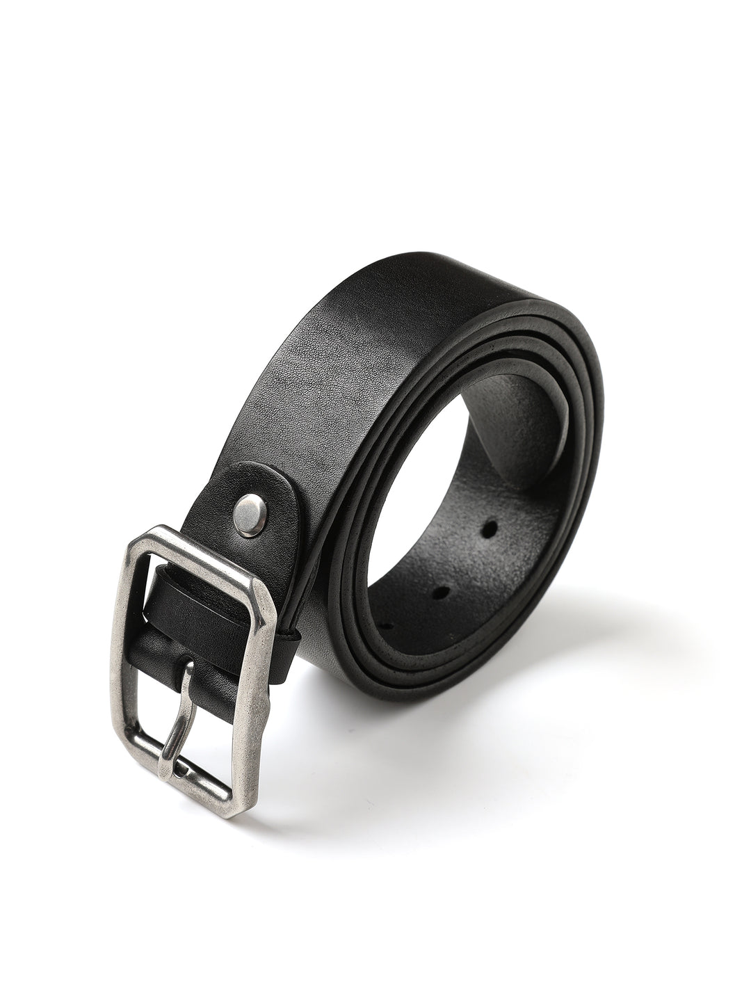Vintage Octagonal Steel Pin Buckle Leather Belt-Black