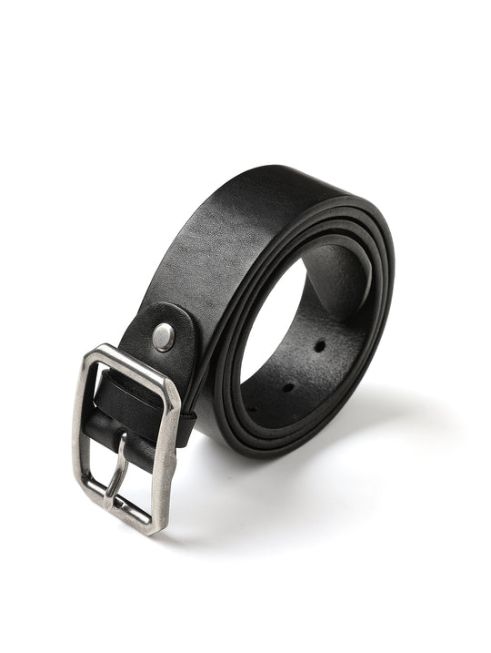 Vintage Octagonal Steel Pin Buckle Leather Belt-Black