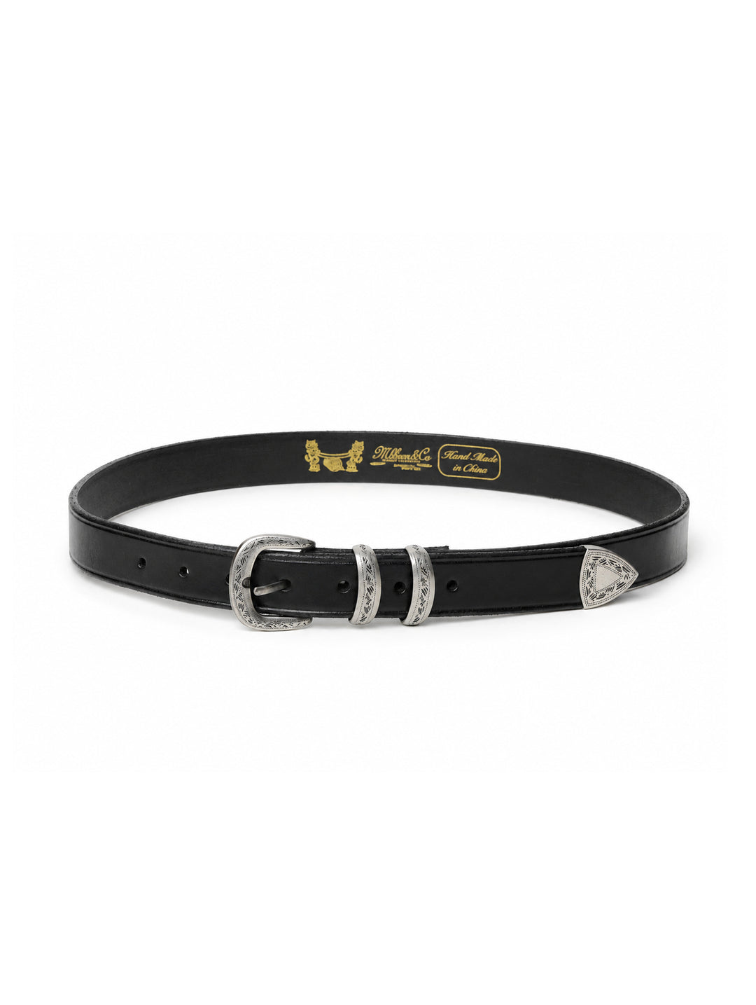 Western-Engraved Stainless Steel Buckle Leather Belt-Black