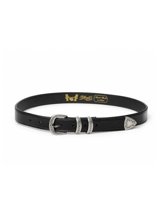 Western-Engraved Stainless Steel Buckle Leather Belt-Black
