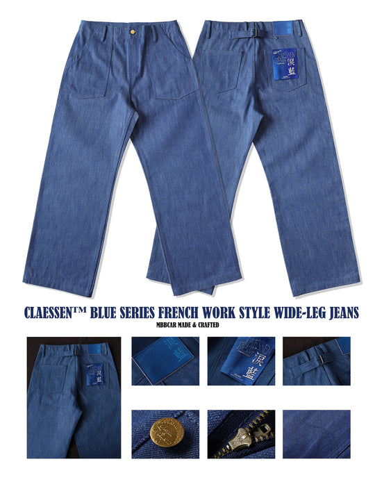 Claessen™ Blue "Planetary Tears Blue" French Work Style Wide-Leg jeans