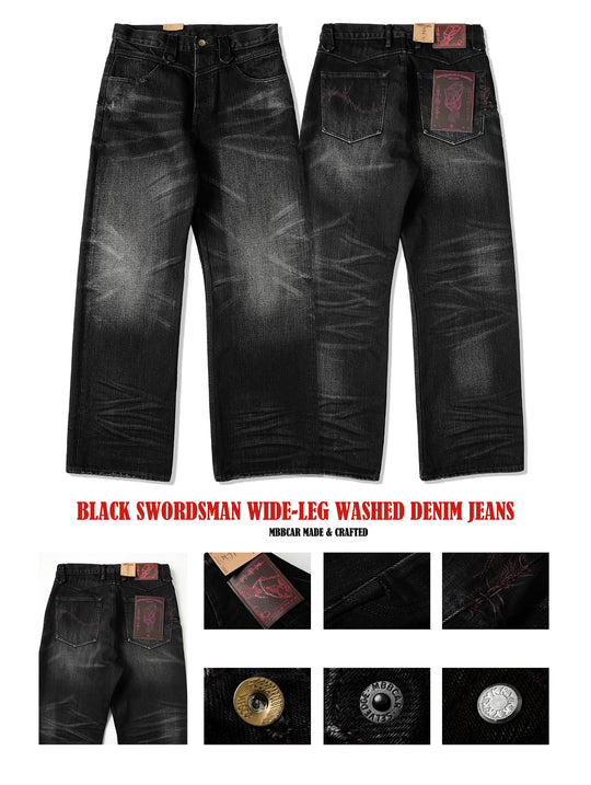 Black Swordsman Mid-Rise Wide-Leg Washed Denim jeans