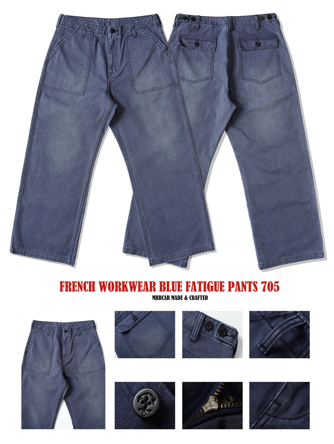 French Work Style Blue Fatigue Trousers