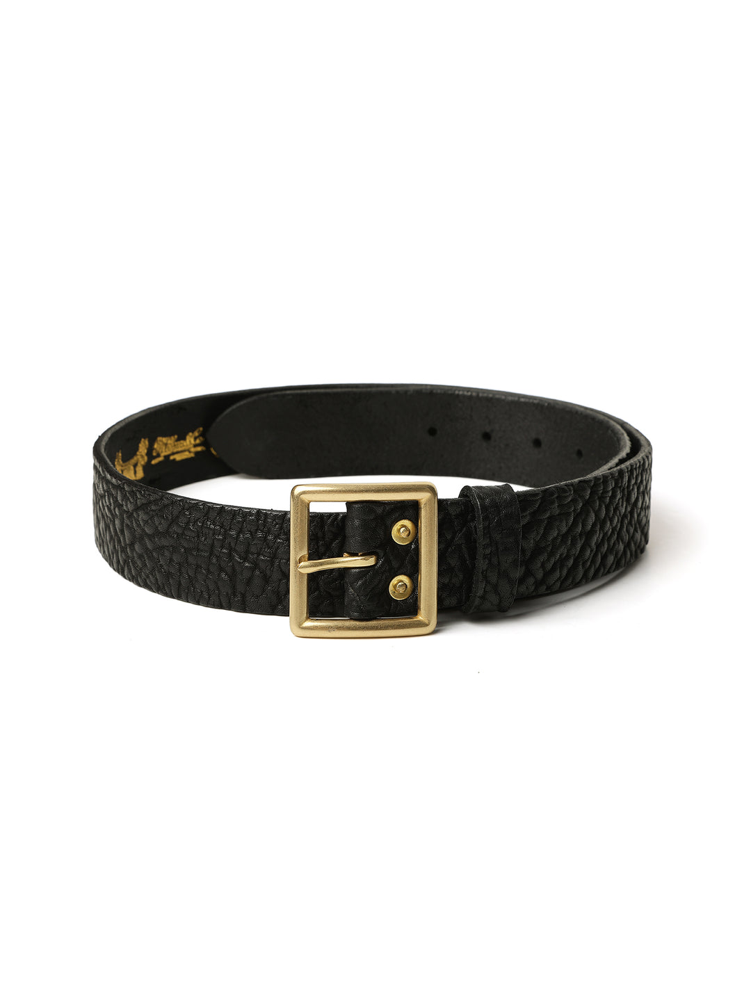 Brass Pin-Buckle Bison-Embossed Leather Belt-Square Buckle