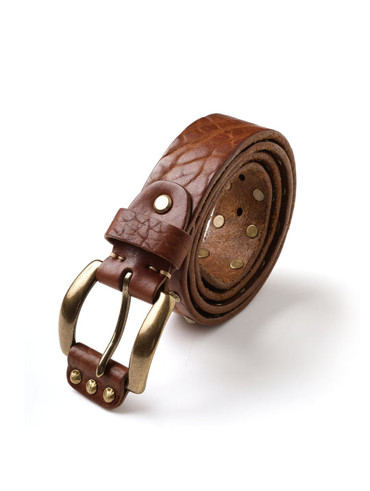 Bison-Grain Leather Cavalry Belt-Tan Brown