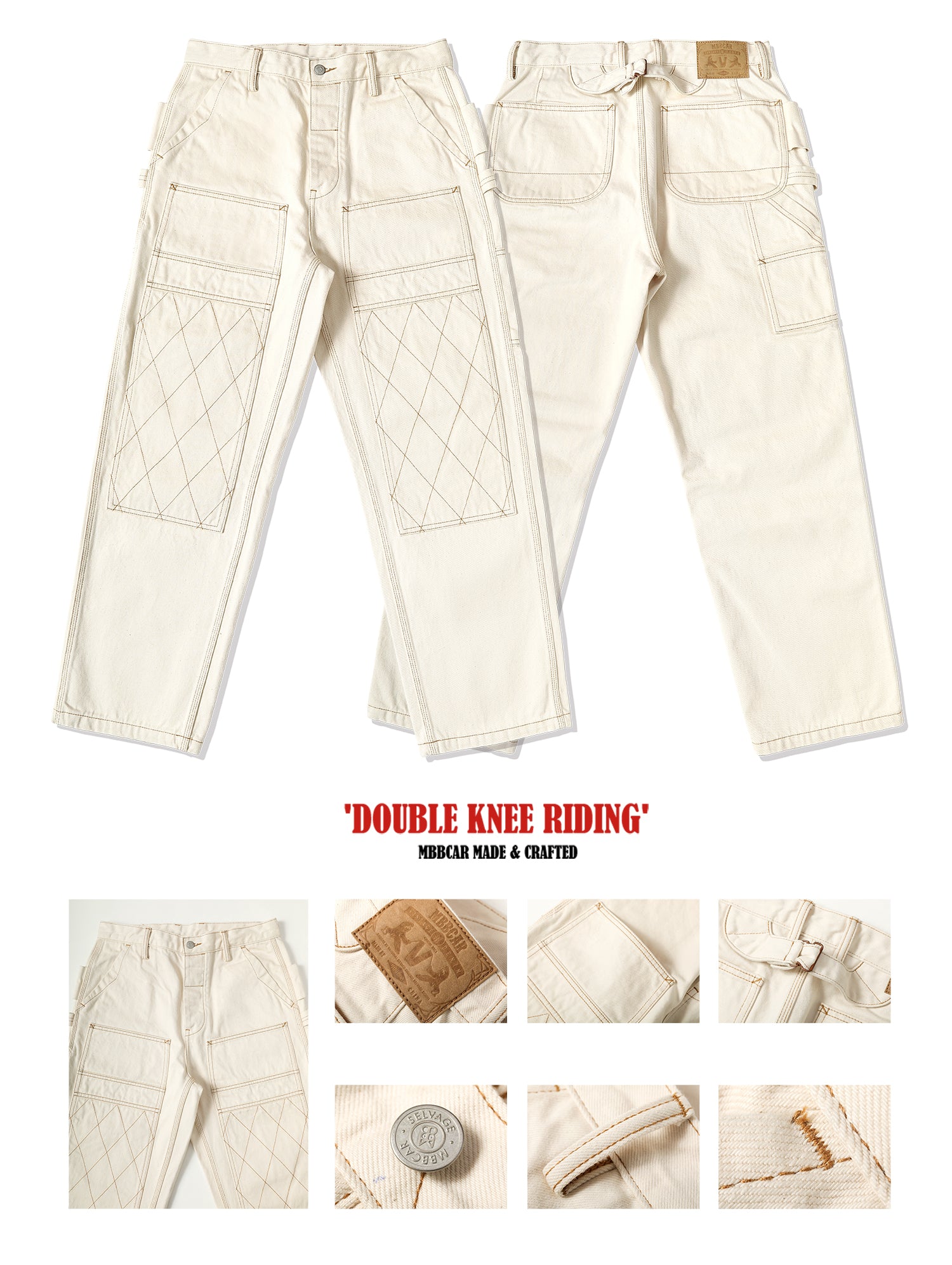 Double Knee Riding White jeans|MBBCAR|menswear