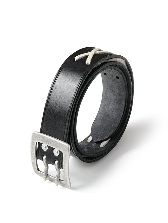 Vintage Marlon Brando-style Double-prong Buckle Full-grain Belt-Black