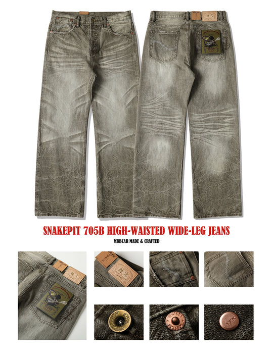 Snakepit 3D Tucked Wide-Leg Washed Denim Jeans