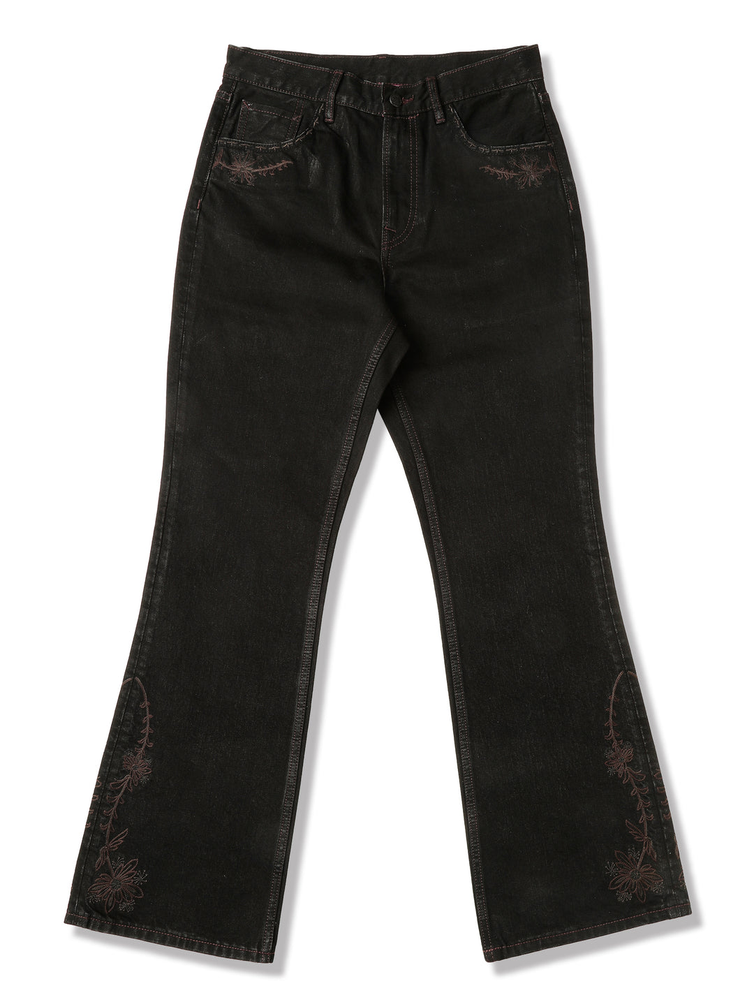 Western Series 14.3oz Black Swordsman Embroidered Flared jeans