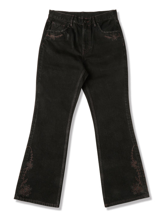 Western Series 14.3oz Black Swordsman Embroidered Flared jeans