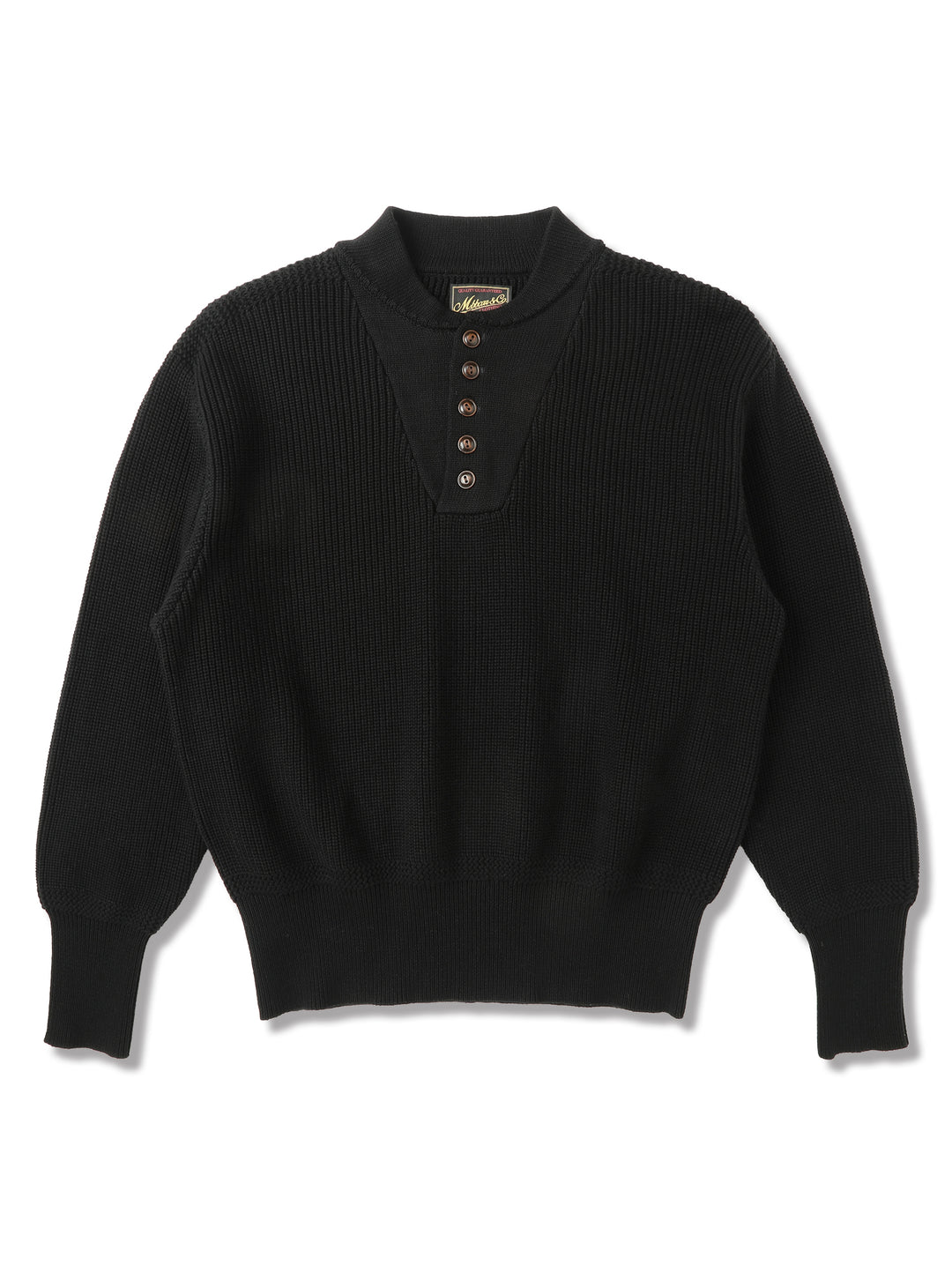 Five-Button Bib-Front Knit Sweater-Black