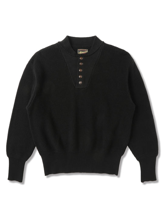 Five-Button Bib-Front Knit Sweater-Black