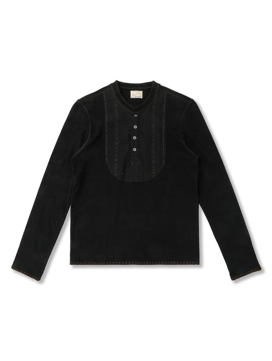 Western Series Women's Embroidered Bib-front Henley shirt-Black