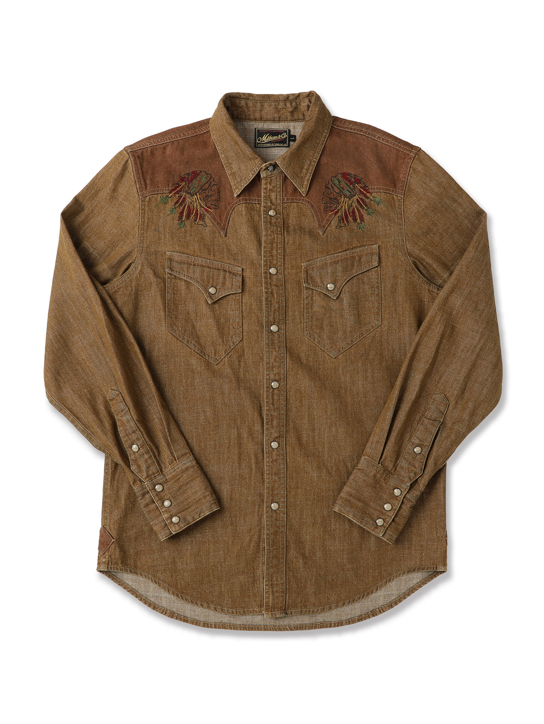 Western Series Headdress Panel Washed & Distressed Embroidered shirt