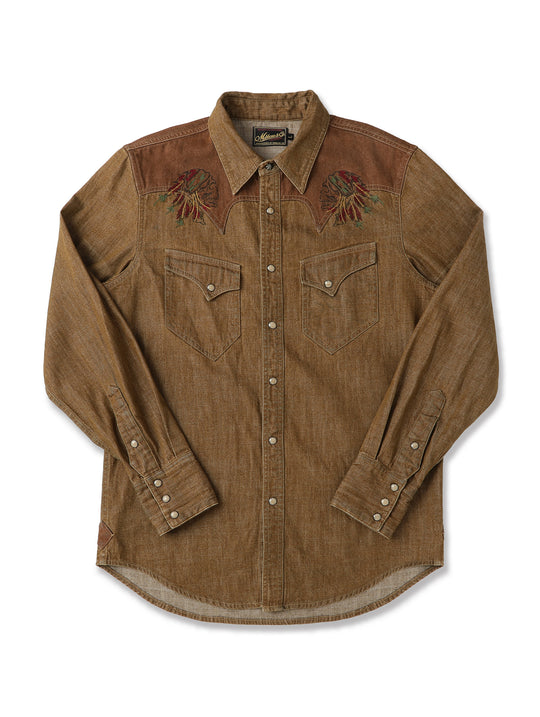 Western Series Headdress Panel Washed & Distressed Embroidered shirt