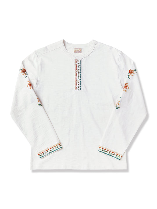 Western Series Embroidered Henley shirt-White