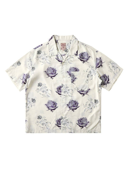 Scorpion & Rose Print Cuban Collar Aloha Shirt