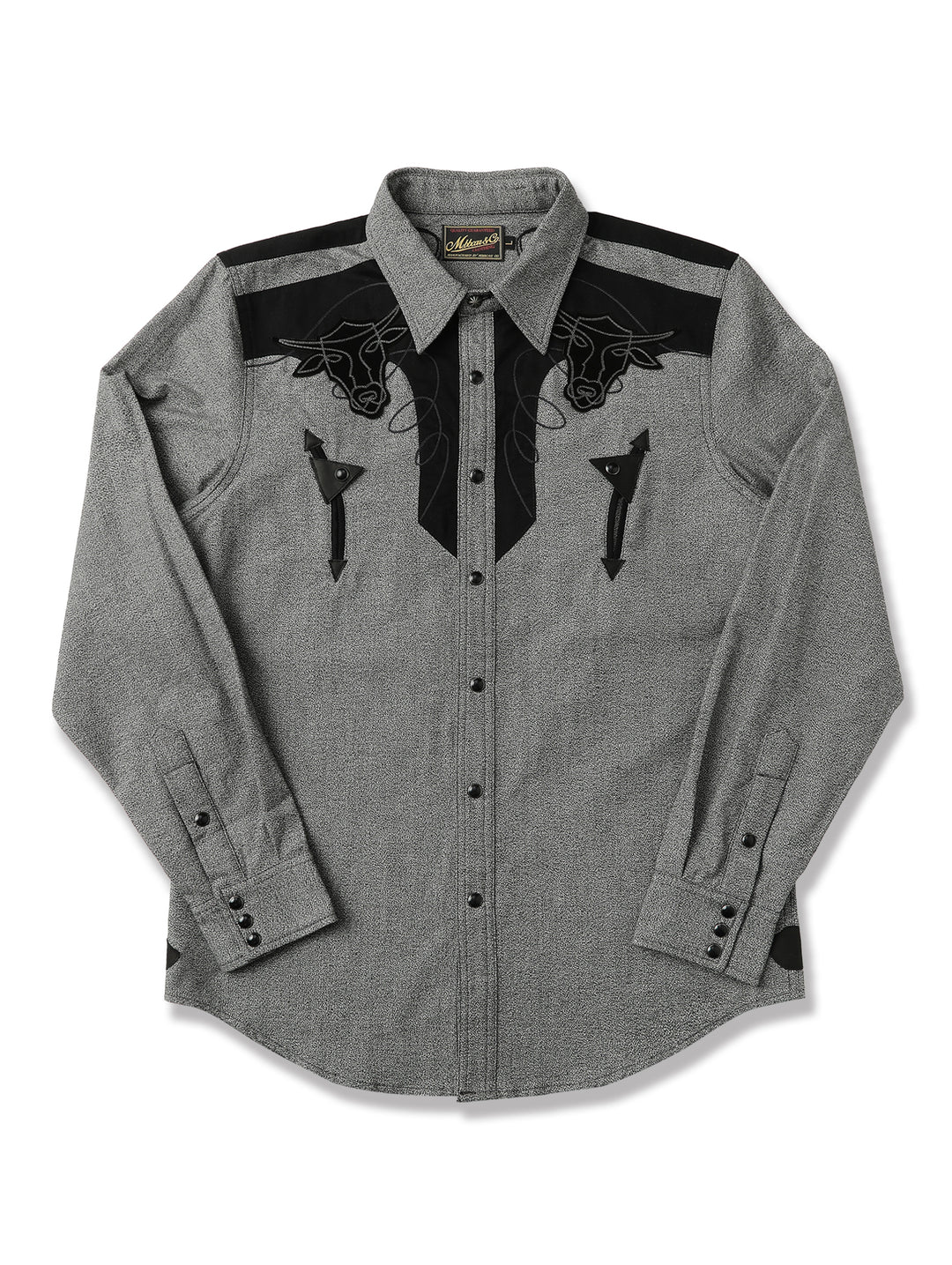 Western Series Salt-and-Pepper Panel Leather Embroidered shirt