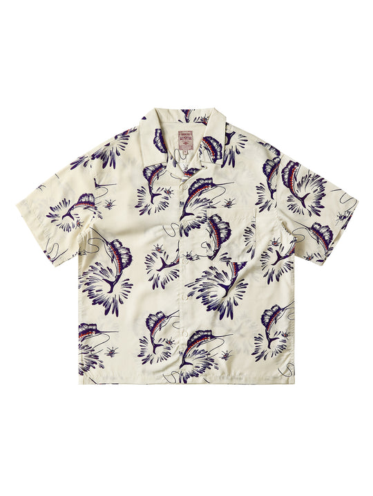 Marlin Print Cuban Collar Aloha Shirt