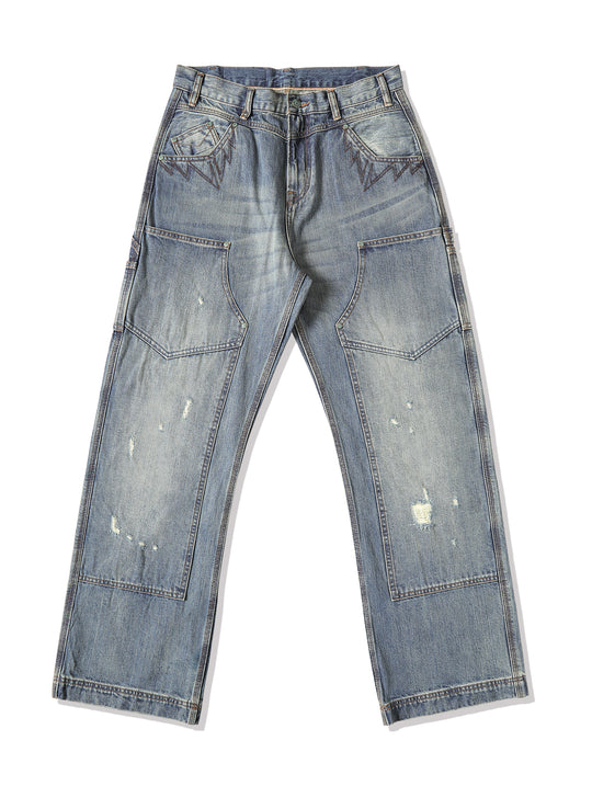 Western Logger Wide-Leg jeans-Washed Distressed