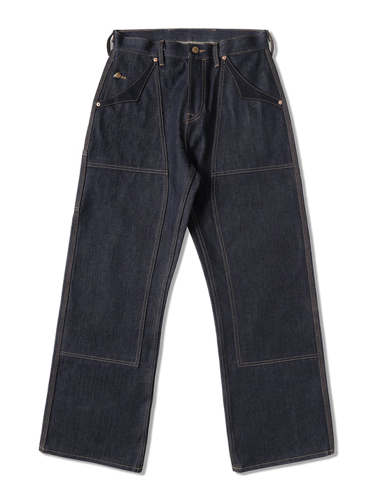 Double-kasuri slub double-knee lumber denim jeans