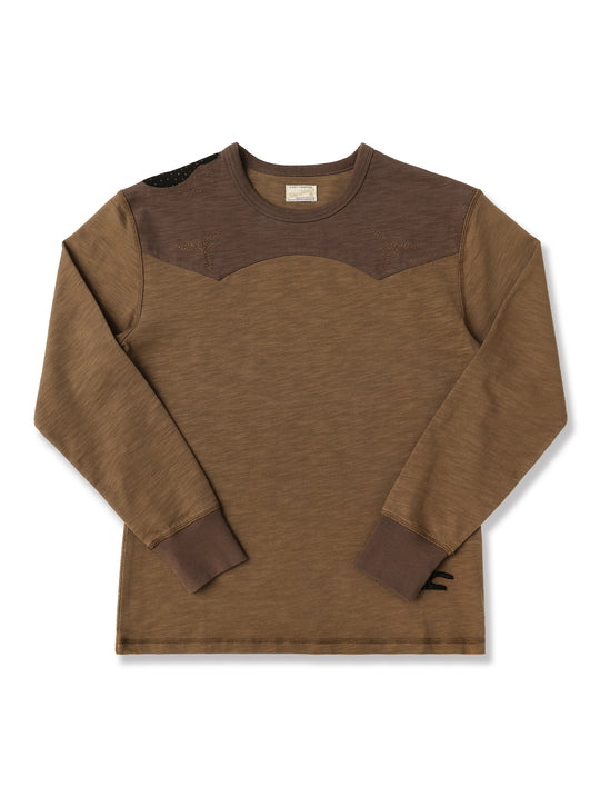 Western Series Sashiko Panel T-shirt-Dark Brown