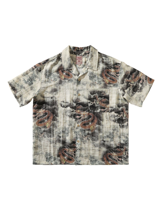 Chinese Ink Wash Dragon Motif Cuban Collar Aloha Shirt