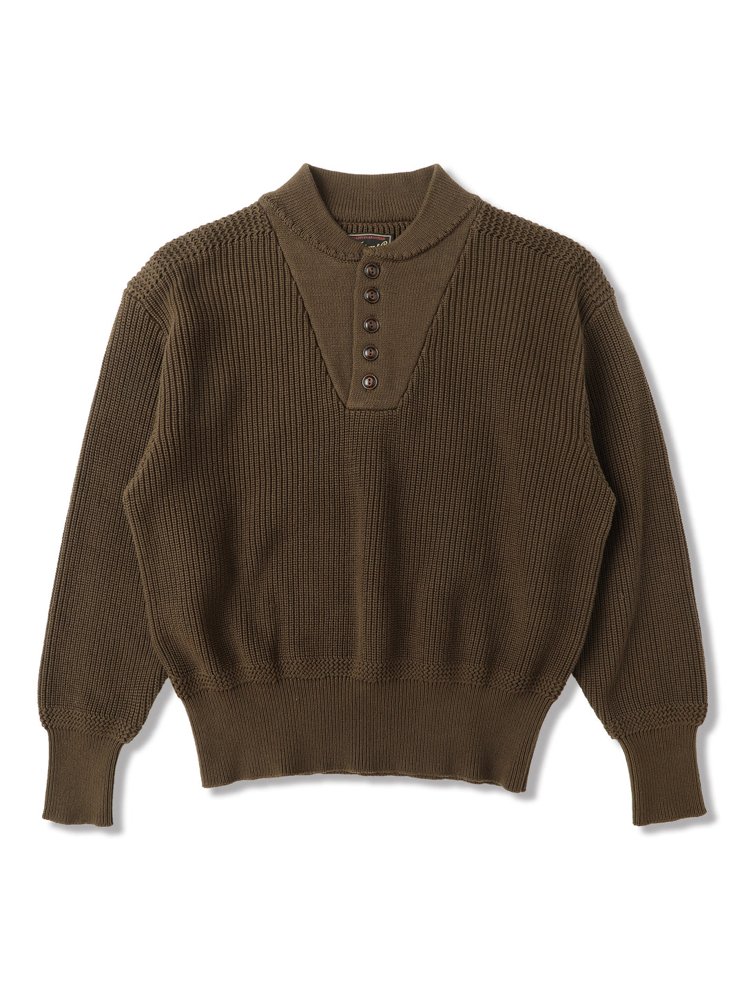 Five-Button Bib-Front Knit Sweater-Khaki Green