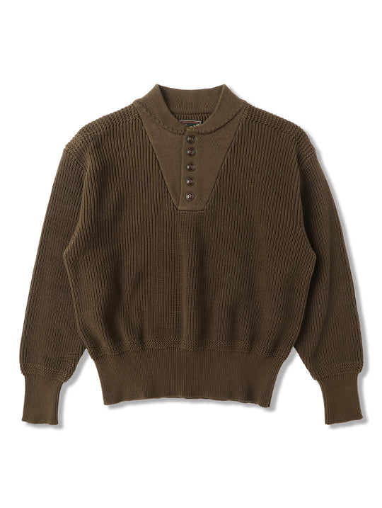 Five-Button Bib-Front Knit Sweater-Khaki Green