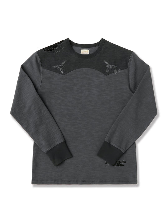 Western Series Sashiko Panel T-shirt-Dark Brown