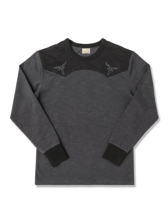 Western Series Sashiko Panel T-shirt-Dark Brown