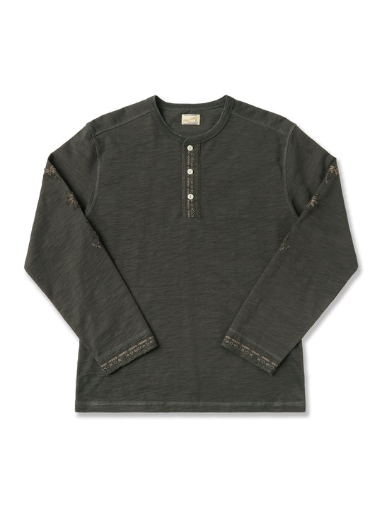 Western Series Embroidered Henley shirt-White
