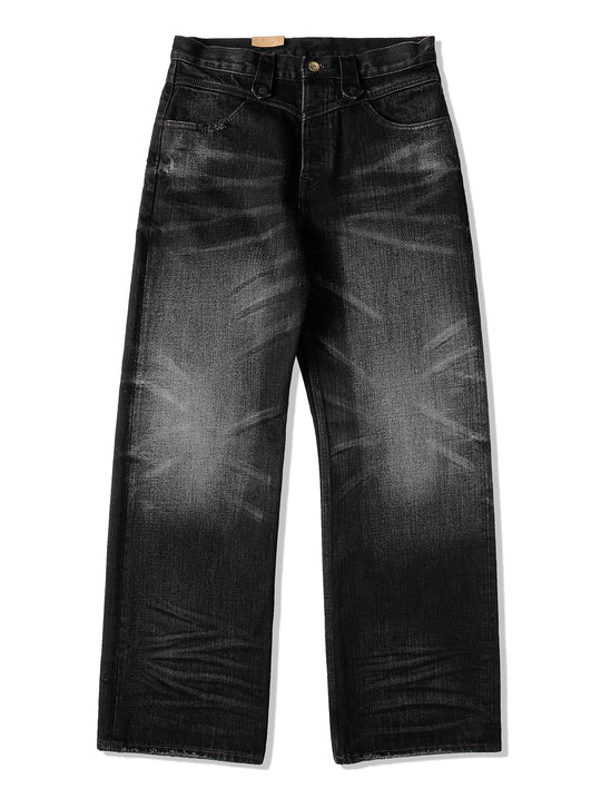 Black Swordsman Mid-Rise Wide-Leg Washed Denim jeans