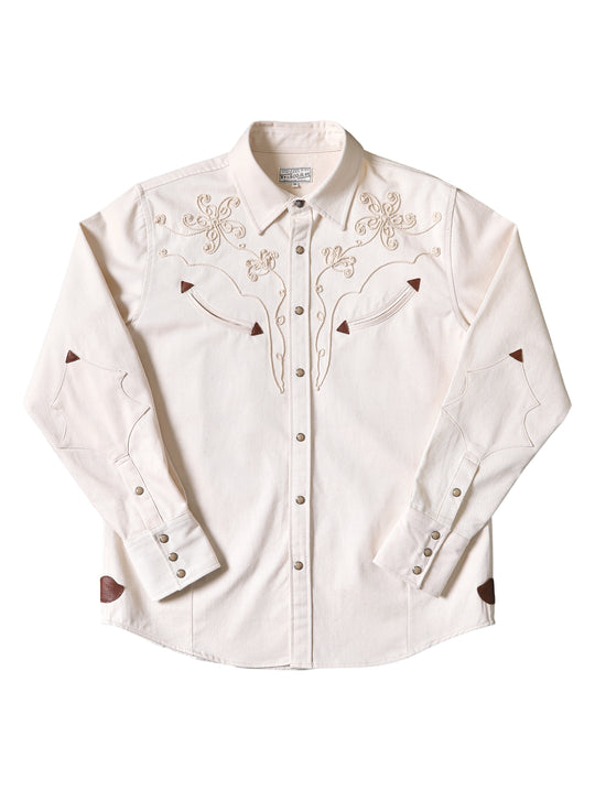Mvc&Co. White Denim Couching Embroidery Shirt