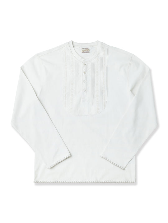 Western Series Embroidered Bib-front Henley shirt-White