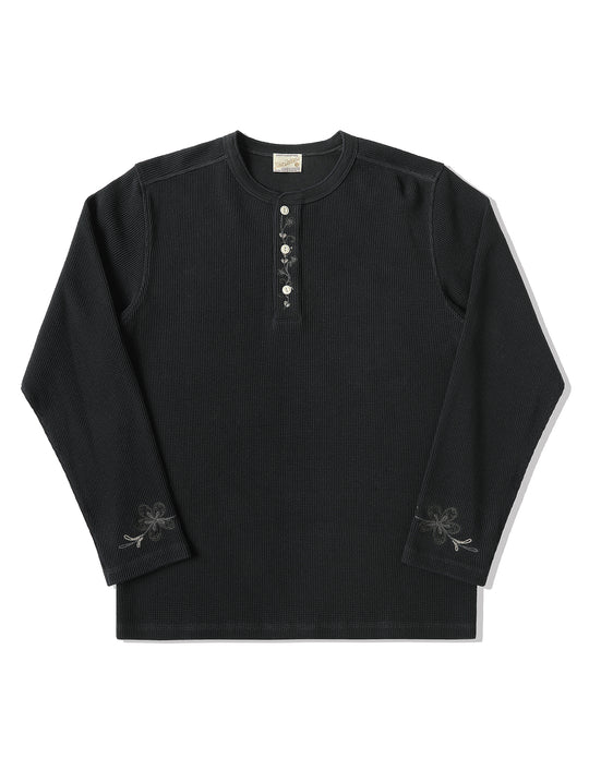 Western Series Flamebloom Henley Shirt-Black