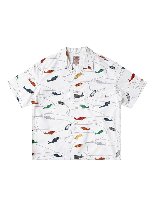 Carp Streamer Print Cuban Collar Aloha Shirt