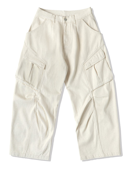 Colored-Yarn White Denim Cargo jeans