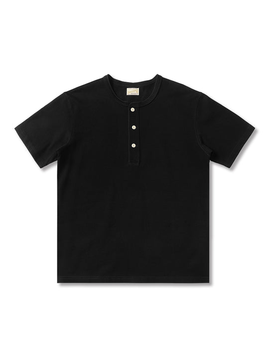 Three-Color Regular-Fit Henley T-shirt-Black