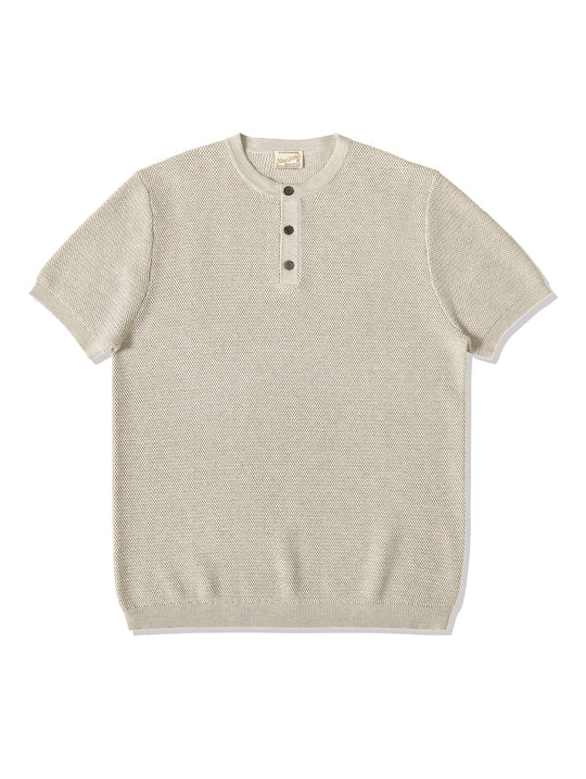 Henley Knitted Shirt-Beige gray