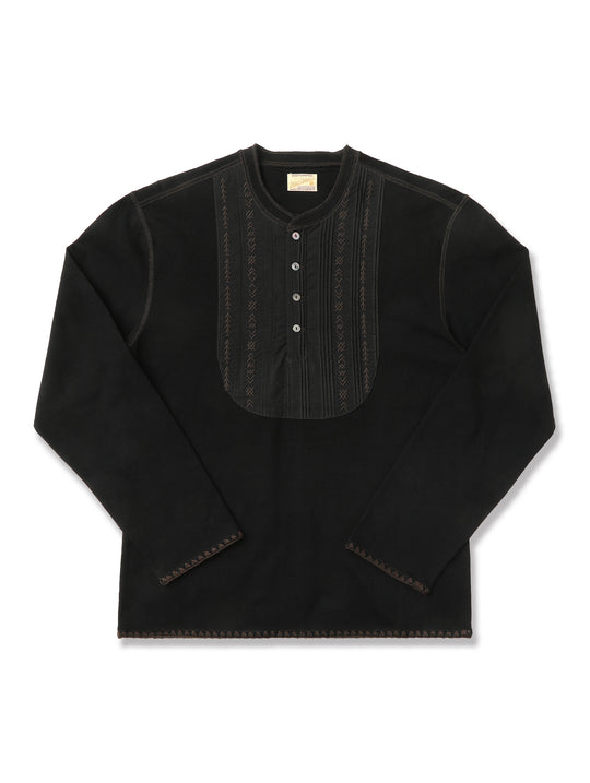 Western Series Embroidered Bib-front Henley shirt-White