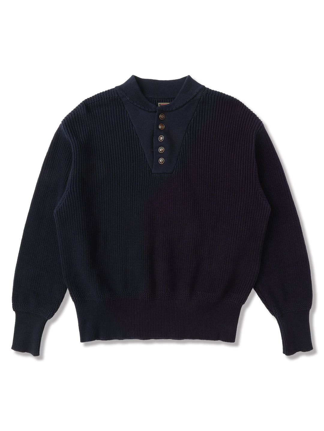 Five-Button Bib-Front Knit Sweater-Navy